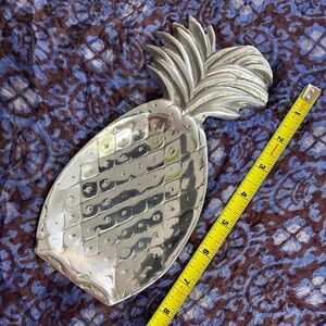Tropical Pewter Silver Pineapple Shaped Spoon or Trinket Tray Soap dish 9 inch.